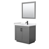 Wyndham Collection - Miranda 36 Inch Single Bathroom Vanity in Dark Gray, White Cultured Marble Countertop, Undermount Square Sink, Matte Black Trim, 34 Inch Mirror