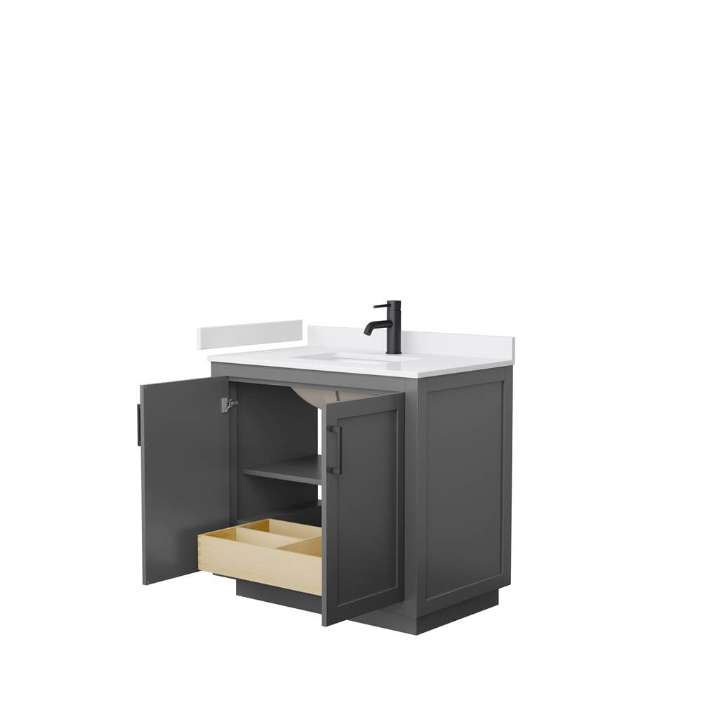 Miranda 36 Inch Single Bathroom Vanity in Dark Gray, White Cultured Marble Countertop, Undermount Square Sink, Matte Black Trim