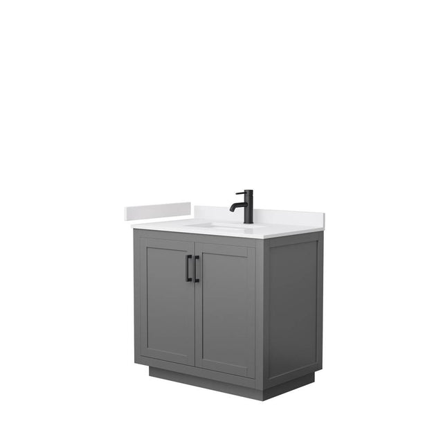 Wyndham Collection - Miranda 36 Inch Single Bathroom Vanity in Dark Gray, White Cultured Marble Countertop, Undermount Square Sink, Matte Black Trim