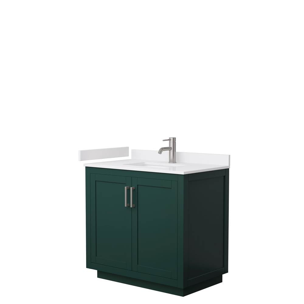 Wyndham Collection - Miranda 36 Inch Single Bathroom Vanity in Green, White Cultured Marble Countertop, Undermount Square Sink, Brushed Nickel Trim
