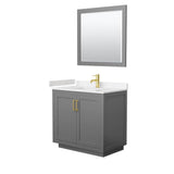 Wyndham Collection - Miranda 36 Inch Single Bathroom Vanity in Dark Gray, Carrara Cultured Marble Countertop, Undermount Square Sink, Brushed Gold Trim, 34 Inch Mirror