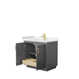 Miranda 36 Inch Single Bathroom Vanity in Dark Gray, Carrara Cultured Marble Countertop, Undermount Square Sink, Brushed Gold Trim