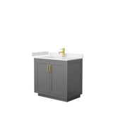 Wyndham Collection - Miranda 36 Inch Single Bathroom Vanity in Dark Gray, Carrara Cultured Marble Countertop, Undermount Square Sink, Brushed Gold Trim