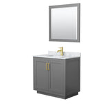 Wyndham Collection - Miranda 36 Inch Single Bathroom Vanity in Dark Gray, White Carrara Marble Countertop, Undermount Square Sink, Brushed Gold Trim, 34 Inch Mirror