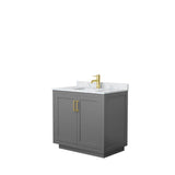 Wyndham Collection - Miranda 36 Inch Single Bathroom Vanity in Dark Gray, White Carrara Marble Countertop, Undermount Square Sink, Brushed Gold Trim