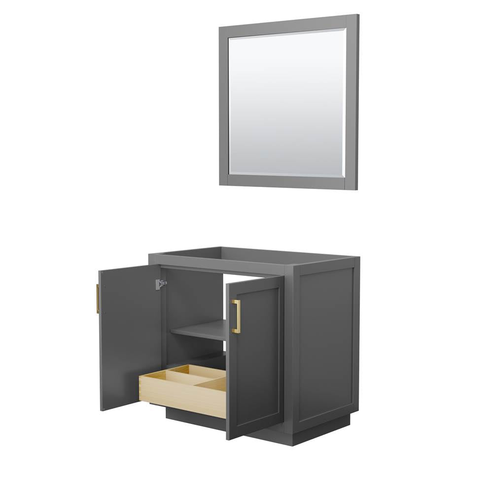 Miranda 36 Inch Single Bathroom Vanity in Dark Gray, No Countertop, No Sink, Brushed Gold Trim, 34 Inch Mirror