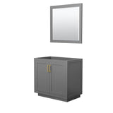 Wyndham Collection - Miranda 36 Inch Single Bathroom Vanity in Dark Gray, No Countertop, No Sink, Brushed Gold Trim, 34 Inch Mirror