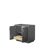 Miranda 36 Inch Single Bathroom Vanity in Dark Gray, No Countertop, No Sink, Brushed Gold Trim