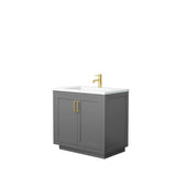 Wyndham Collection - Miranda 36 Inch Single Bathroom Vanity in Dark Gray, 1.25 Inch Thick Matte White Solid Surface Countertop, Integrated Sink, Brushed Gold Trim