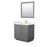 Wyndham Collection - Miranda 36 Inch Single Bathroom Vanity in Dark Gray, White Cultured Marble Countertop, Undermount Square Sink, Brushed Gold Trim, 34 Inch Mirror