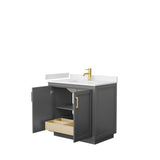 Miranda 36 Inch Single Bathroom Vanity in Dark Gray, White Cultured Marble Countertop, Undermount Square Sink, Brushed Gold Trim