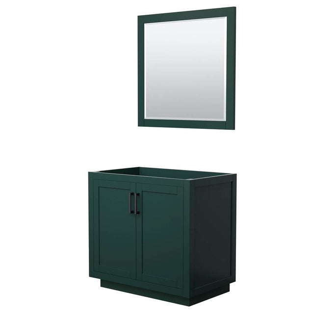 Wyndham Collection - Miranda 36 Inch Single Bathroom Vanity in Green, No Countertop, No Sink, Matte Black Trim, 34 Inch Mirror