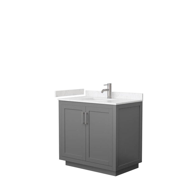 Wyndham Collection - Miranda 36 Inch Single Bathroom Vanity in Dark Gray, Carrara Cultured Marble Countertop, Undermount Square Sink, Brushed Nickel Trim