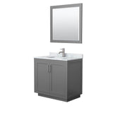 Wyndham Collection - Miranda 36 Inch Single Bathroom Vanity in Dark Gray, White Carrara Marble Countertop, Undermount Square Sink, Brushed Nickel Trim, 34 Inch Mirror