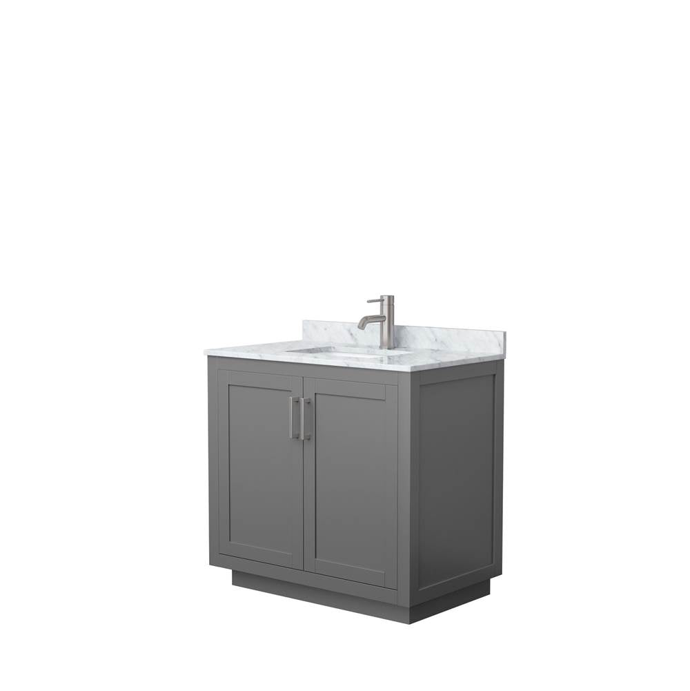 Wyndham Collection - Miranda 36 Inch Single Bathroom Vanity in Dark Gray, White Carrara Marble Countertop, Undermount Square Sink, Brushed Nickel Trim