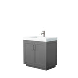 Wyndham Collection - Miranda 36 Inch Single Bathroom Vanity in Dark Gray, 4 Inch Thick Matte White Solid Surface Countertop, Integrated Sink, Brushed Nickel Trim