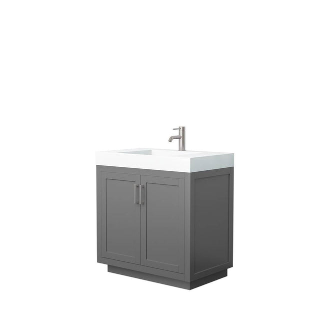 Wyndham Collection - Miranda 36 Inch Single Bathroom Vanity in Dark Gray, 4 Inch Thick Matte White Solid Surface Countertop, Integrated Sink, Brushed Nickel Trim