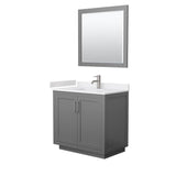 Wyndham Collection - Miranda 36 Inch Single Bathroom Vanity in Dark Gray, White Cultured Marble Countertop, Undermount Square Sink, Brushed Nickel Trim, 34 Inch Mirror