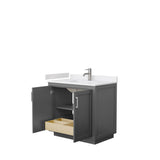 Miranda 36 Inch Single Bathroom Vanity in Dark Gray, White Cultured Marble Countertop, Undermount Square Sink, Brushed Nickel Trim