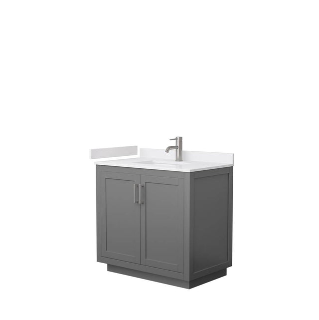 Wyndham Collection - Miranda 36 Inch Single Bathroom Vanity in Dark Gray, White Cultured Marble Countertop, Undermount Square Sink, Brushed Nickel Trim