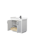 Miranda 36 Inch Single Bathroom Vanity in White, Carrara Cultured Marble Countertop, Undermount Square Sink, Matte Black Trim