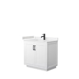 Wyndham Collection - Miranda 36 Inch Single Bathroom Vanity in White, Carrara Cultured Marble Countertop, Undermount Square Sink, Matte Black Trim