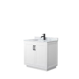 Wyndham Collection - Miranda 36 Inch Single Bathroom Vanity in White, White Carrara Marble Countertop, Undermount Square Sink, Matte Black Trim