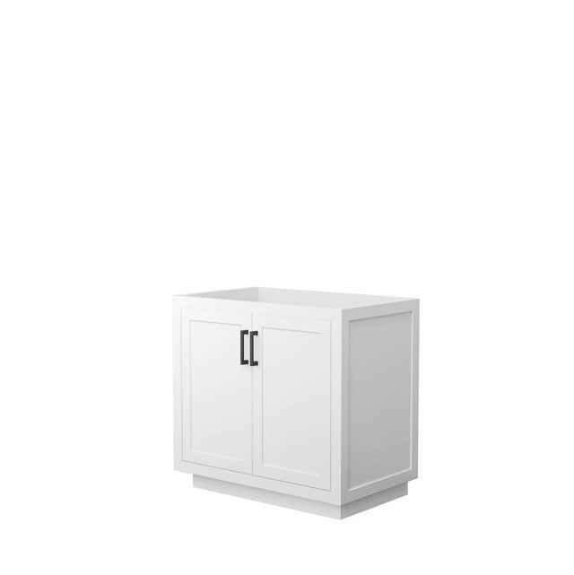 Wyndham Collection - Miranda 36 Inch Single Bathroom Vanity in White, No Countertop, No Sink, Matte Black Trim