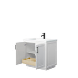 Miranda 36 Inch Single Bathroom Vanity in White, 1.25 Inch Thick Matte White Solid Surface Countertop, Integrated Sink, Matte Black Trim