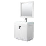 Wyndham Collection - Miranda 36 Inch Single Bathroom Vanity in White, 4 Inch Thick Matte White Solid Surface Countertop, Integrated Sink, Matte Black Trim, 34 Inch Mirror