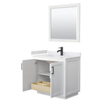 Miranda 36 Inch Single Bathroom Vanity in White, White Cultured Marble Countertop, Undermount Square Sink, Matte Black Trim, 34 Inch Mirror