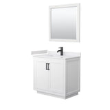 Wyndham Collection - Miranda 36 Inch Single Bathroom Vanity in White, White Cultured Marble Countertop, Undermount Square Sink, Matte Black Trim, 34 Inch Mirror