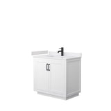 Wyndham Collection - Miranda 36 Inch Single Bathroom Vanity in White, White Cultured Marble Countertop, Undermount Square Sink, Matte Black Trim