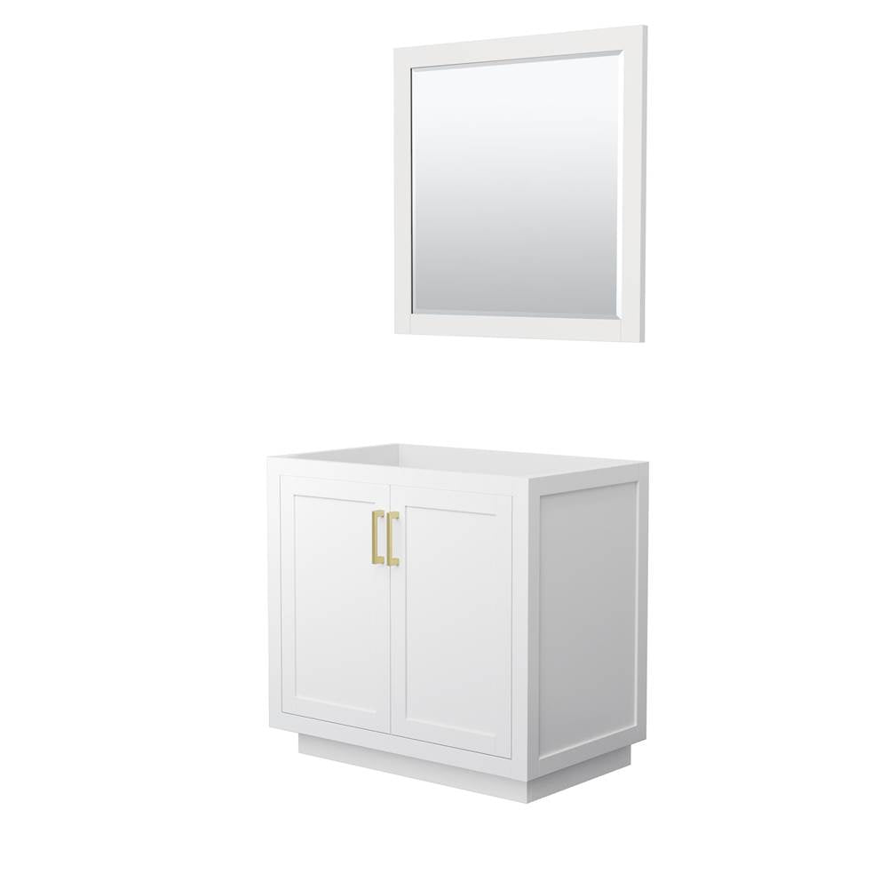 Wyndham Collection - Miranda 36 Inch Single Bathroom Vanity in White, No Countertop, No Sink, Brushed Gold Trim, 34 Inch Mirror