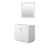 Wyndham Collection - Miranda 36 Inch Single Bathroom Vanity in White, No Countertop, No Sink, Brushed Gold Trim, 34 Inch Mirror