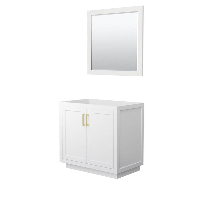 Wyndham Collection - Miranda 36 Inch Single Bathroom Vanity in White, No Countertop, No Sink, Brushed Gold Trim, 34 Inch Mirror