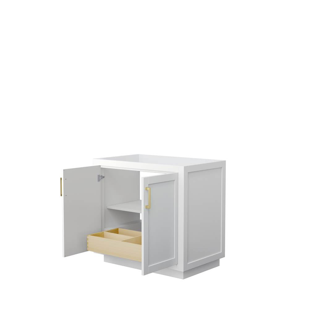 Miranda 36 Inch Single Bathroom Vanity in White, No Countertop, No Sink, Brushed Gold Trim