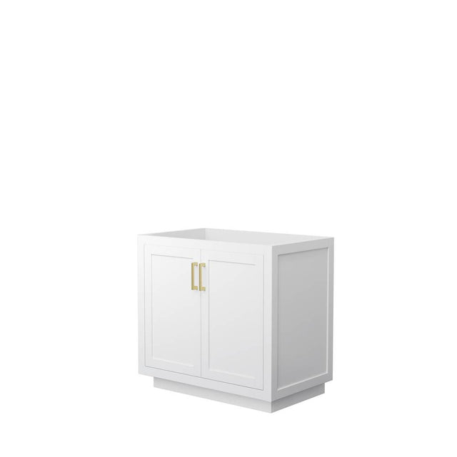 Wyndham Collection - Miranda 36 Inch Single Bathroom Vanity in White, No Countertop, No Sink, Brushed Gold Trim