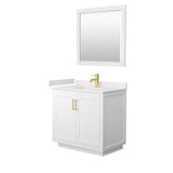 Wyndham Collection - Miranda 36 Inch Single Bathroom Vanity in White, White Cultured Marble Countertop, Undermount Square Sink, Brushed Gold Trim, 34 Inch Mirror