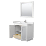 Miranda 36 Inch Single Bathroom Vanity in White, Carrara Cultured Marble Countertop, Undermount Square Sink, Brushed Nickel Trim, 34 Inch Mirror