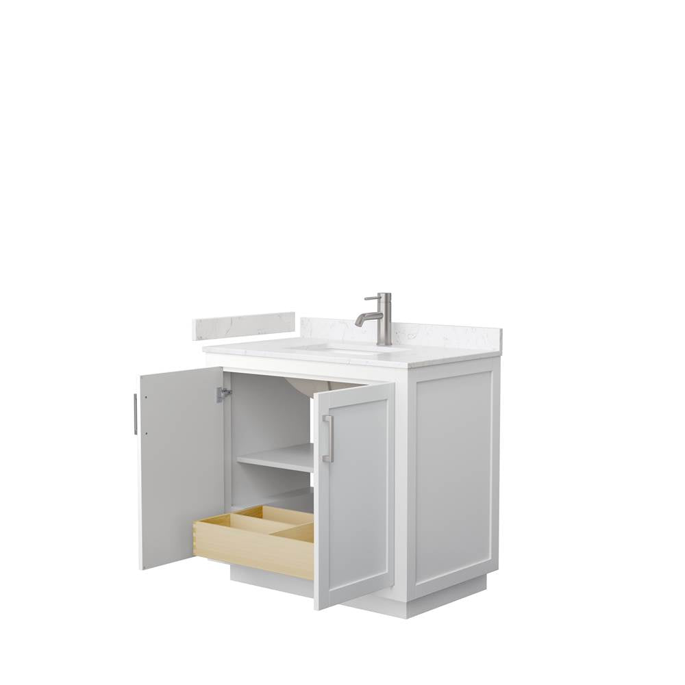 Miranda 36 Inch Single Bathroom Vanity in White, Carrara Cultured Marble Countertop, Undermount Square Sink, Brushed Nickel Trim