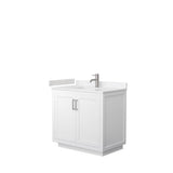 Wyndham Collection - Miranda 36 Inch Single Bathroom Vanity in White, Carrara Cultured Marble Countertop, Undermount Square Sink, Brushed Nickel Trim