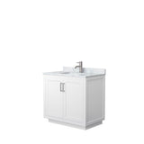 Wyndham Collection - Miranda 36 Inch Single Bathroom Vanity in White, White Carrara Marble Countertop, Undermount Square Sink, Brushed Nickel Trim