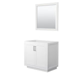 Wyndham Collection - Miranda 36 Inch Single Bathroom Vanity in White, No Countertop, No Sink, Brushed Nickel Trim, 34 Inch Mirror
