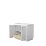 Miranda 36 Inch Single Bathroom Vanity in White, No Countertop, No Sink, Brushed Nickel Trim