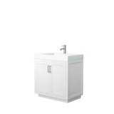 Wyndham Collection - Miranda 36 Inch Single Bathroom Vanity in White, 4 Inch Thick Matte White Solid Surface Countertop, Integrated Sink, Brushed Nickel Trim