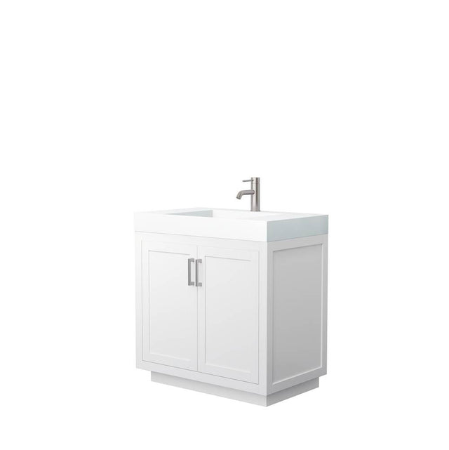 Wyndham Collection - Miranda 36 Inch Single Bathroom Vanity in White, 4 Inch Thick Matte White Solid Surface Countertop, Integrated Sink, Brushed Nickel Trim