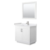 Wyndham Collection - Miranda 36 Inch Single Bathroom Vanity in White, White Cultured Marble Countertop, Undermount Square Sink, Brushed Nickel Trim, 34 Inch Mirror