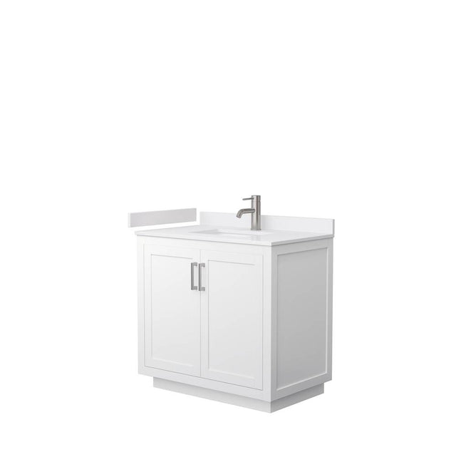 Wyndham Collection - Miranda 36 Inch Single Bathroom Vanity in White, White Cultured Marble Countertop, Undermount Square Sink, Brushed Nickel Trim