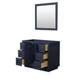 Miranda 42 Inch Single Bathroom Vanity in Dark Blue, No Countertop, No Sink, Matte Black Trim, 34 Inch Mirror
